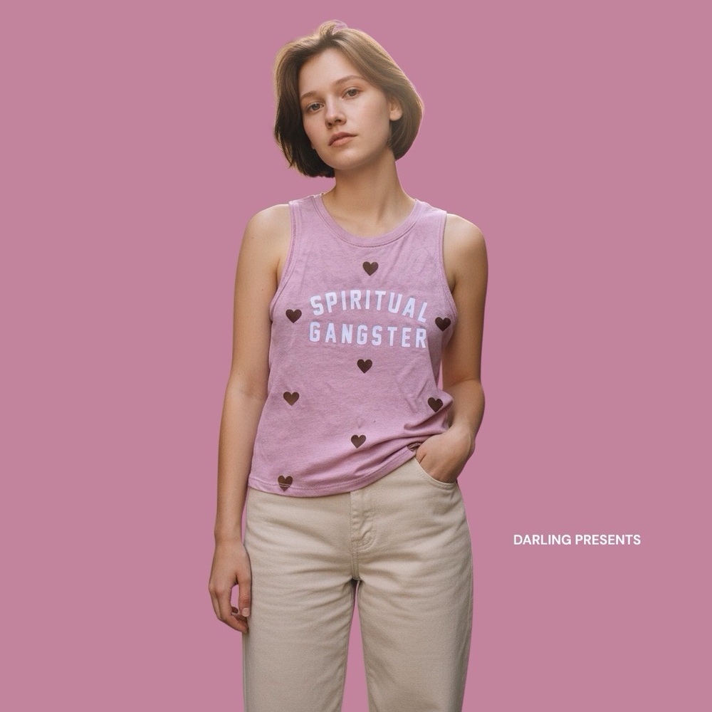 Spiritual Gangster Heart Tank Top Girls Color Pink Size M/12